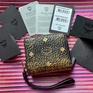 new MCM black gold WALLET Designer Bifold  Leather coin purse Authentic monogram